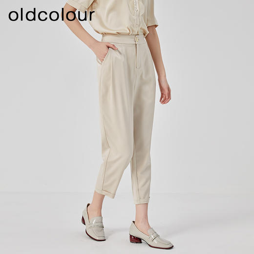 oldcolour2023夏季新款杏色休闲简约高腰直筒七分裤女GO21073743 商品图3