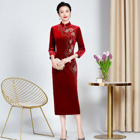 MLY-60971新款立领改良金丝绒旗袍喜婆婆婚宴连衣裙