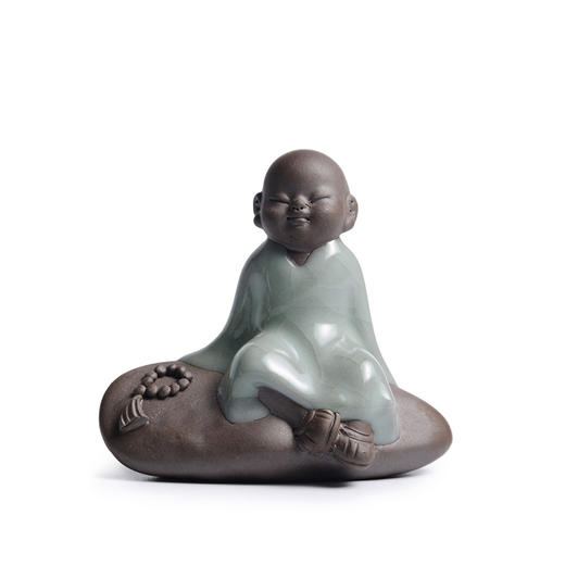 成艺无忧小和尚茶宠静思茶宠摆件创意哥窑青瓷精品可养开片小和尚纯手工茶玩茶道配件 商品图8