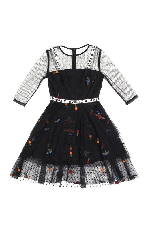 EVA OUXIU伊华欧秀 黑色网纱仿两件连衣裙 1957 商品图5