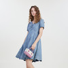 谜底复古V领牛仔连衣裙短袖2023夏季新款收腰显瘦中长裙232ML0624 商品缩略图1