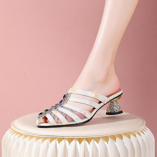 清凉舒适，镂空网纱拼接中跟凉拖YSML-A028-159 商品图3