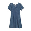 谜底复古V领牛仔连衣裙短袖2023夏季新款收腰显瘦中长裙232ML0624 商品缩略图4