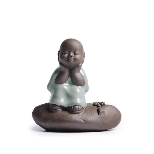 成艺无忧小和尚茶宠静思茶宠摆件创意哥窑青瓷精品可养开片小和尚纯手工茶玩茶道配件 商品图7