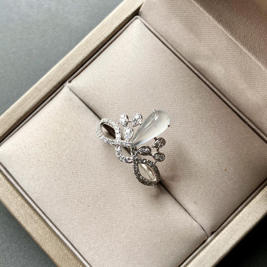 玻璃种翡翠皇冠戒指18k白金钻石镶嵌 商品图2