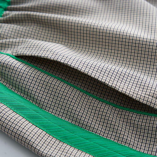 谜底复古休闲短裤女2023夏款松紧腰格纹拼接宽松阔腿裤232MK0611 商品图3