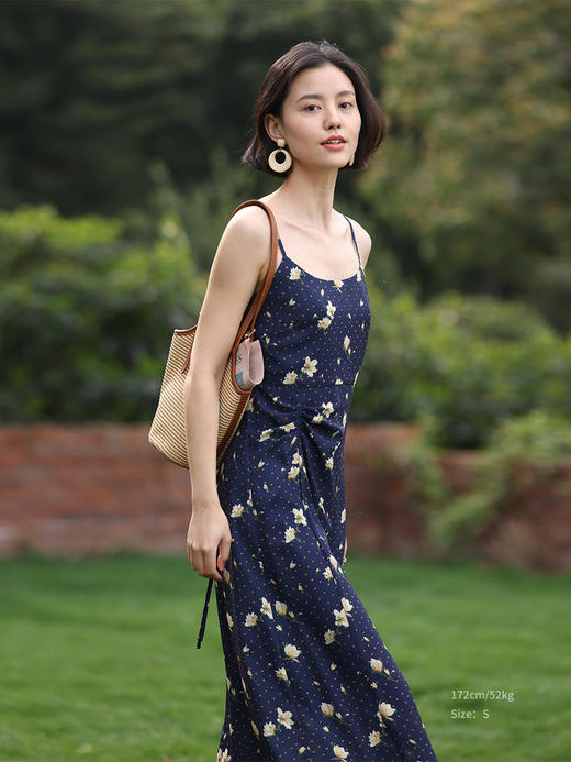 HeyDress原创玉兰花吊带连衣裙女夏季法式碎花收腰设计感浪漫裙子 商品图2