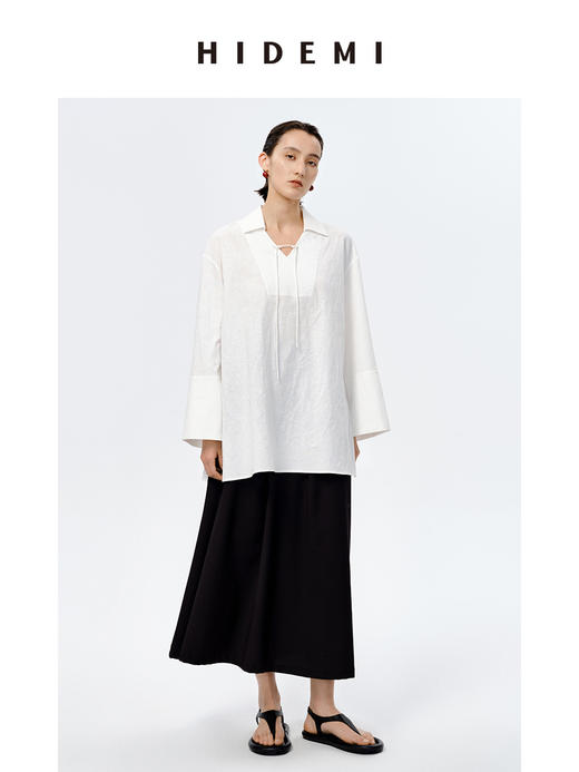 HIDEMI 水洗艺术感亚麻翻领廓形衬衫 商品图2
