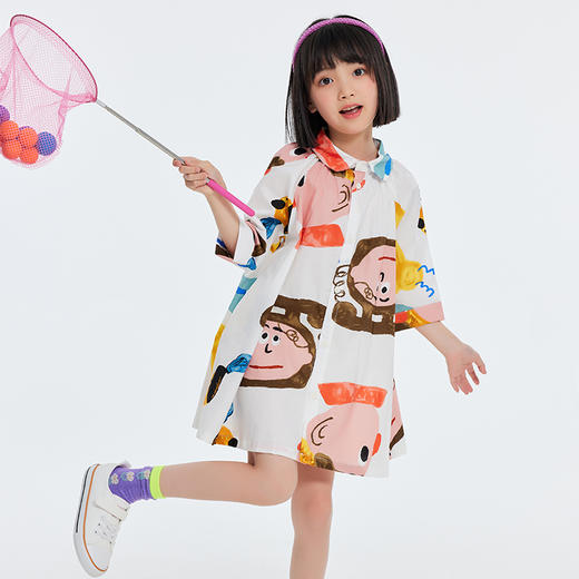 【抄底价清仓】2022夏新款龙之涵设计师油画款艺术感两穿衬衫裙 60S高支丝光棉 女童可爱满印衬衫裙 商品图1