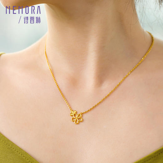 黄金项链女足金花朵素金套链双花锁骨链送女友礼物【按克计价黄金1】MEMORA诗普琳GNE03201（线上专供) 商品图1