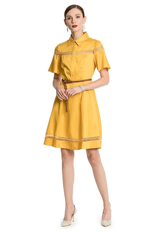 GLoria歌莉娅 黄色亮泽镂空连衣裙 876 商品图0