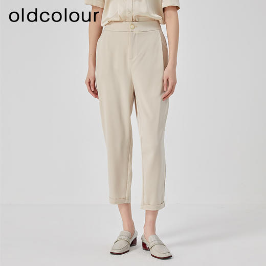 oldcolour2023夏季新款杏色休闲简约高腰直筒七分裤女GO21073743 商品图2