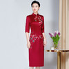 MLY旗袍春夏醋酸缎刺绣女复古改良旗袍婚礼喜婆婆优雅宴会 商品缩略图1