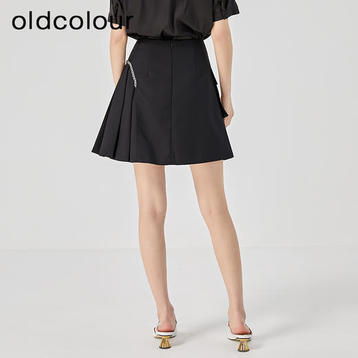 oldcolour2023夏季新款黑色设计感高腰A字短款百褶裙女GO21061706 商品图4
