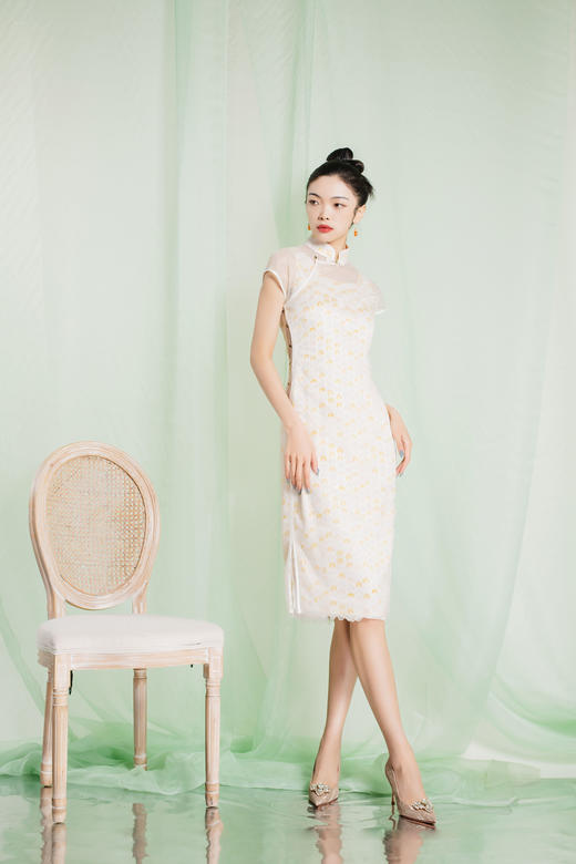 荷言GL旧时闺秀天与娉婷新国风连袖无省古法旗袍2023新品女装 商品图2