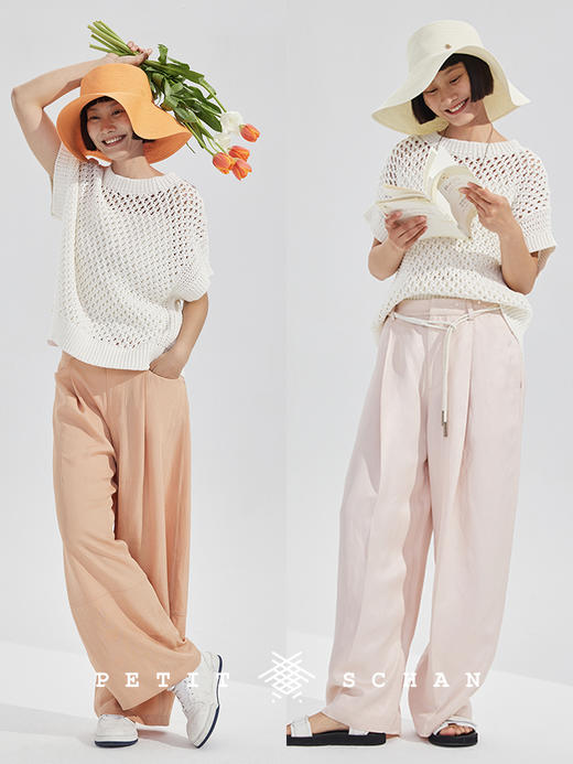 PETIT SCHAN小闪  CLO#251 Tide 潮汐 日本进口和纸纱混纺棉丝落肩网眼套头衫女 商品图3