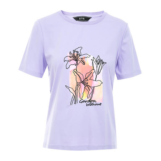 EITIE爱特爱夏季新款时尚百搭打底舒适弹力圆领印花T恤女7002704 商品图5