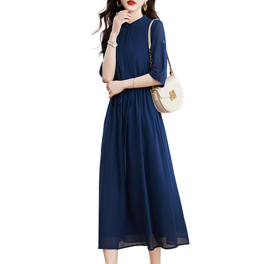 夏季新款，纯色雪纺单排多扣抽绳收腰连衣裙HR-GJC2333-1 商品图4