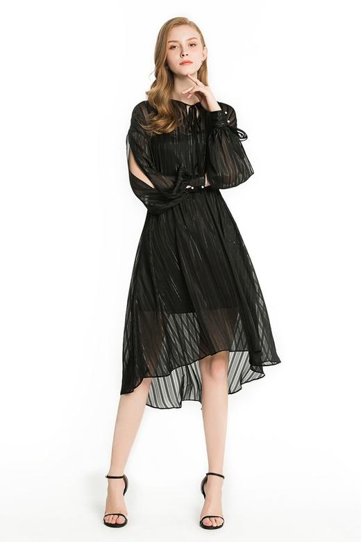 NOIR 黑色条纹雪纺连衣裙 1911 商品图1