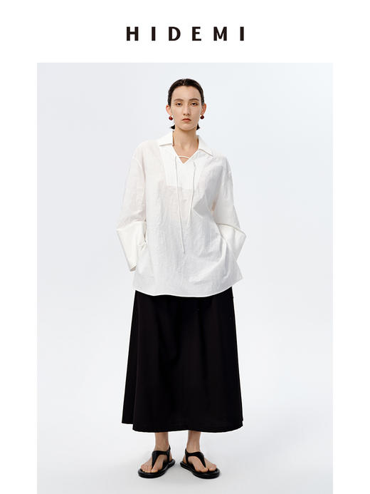 HIDEMI 水洗艺术感亚麻翻领廓形衬衫 商品图6