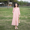 * 绽放295朵/亚麻提花新中式旗袍领七分袖连衣裙 商品缩略图0