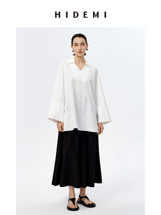 HIDEMI 水洗艺术感亚麻翻领廓形衬衫 商品图5