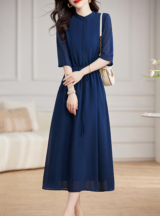 夏季新款，纯色雪纺单排多扣抽绳收腰连衣裙HR-GJC2333-1 商品图5