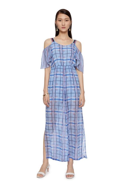 TONGRI曈日 蓝色格纹半透明吊带连体裤 6869 商品图3