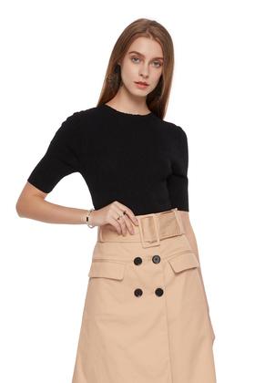 SUMMER & SAGE 黑色中袖修身上衣 6815