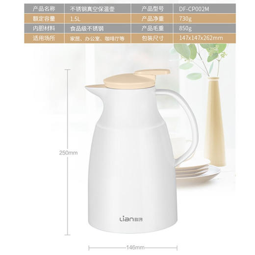 联创（LIAN） 保温水壶 不锈钢双层真空保温壶 DF-CP002M  白色 商品图4