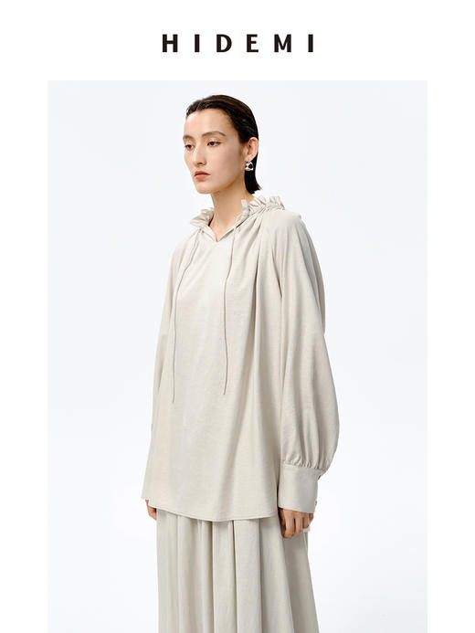 HIDEMI 花苞抽绳设计感阔形褶皱衬衫半裙套装 商品图4
