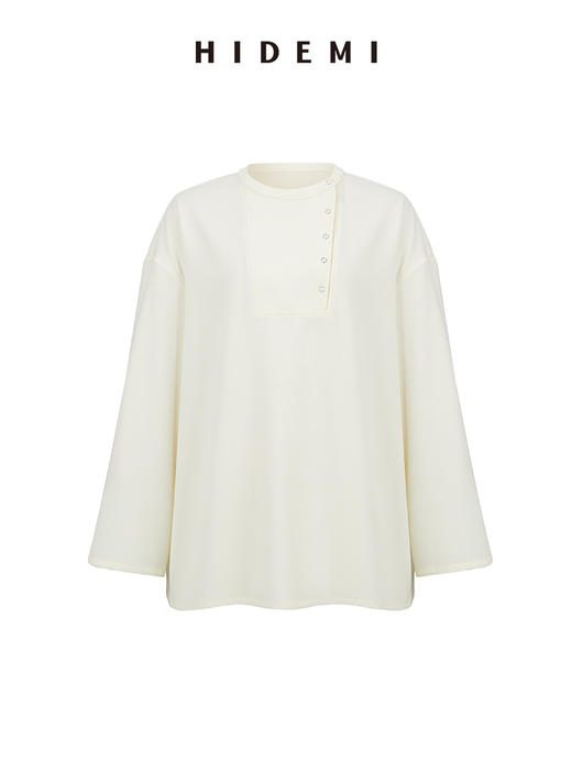 HIDEMI 云朵顺滑轻肤感极简廓形不对称按扣宽松廓形上衣 商品图6