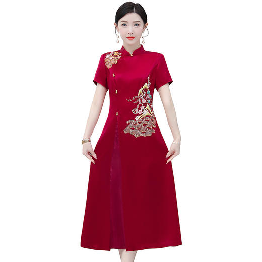 婚宴装绣花连衣裙2023夏季新款时尚洋气优雅复古修身显瘦长裙AHM-yhfs7543 商品图4