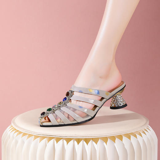 清凉舒适，镂空网纱拼接中跟凉拖YSML-A028-159 商品图4