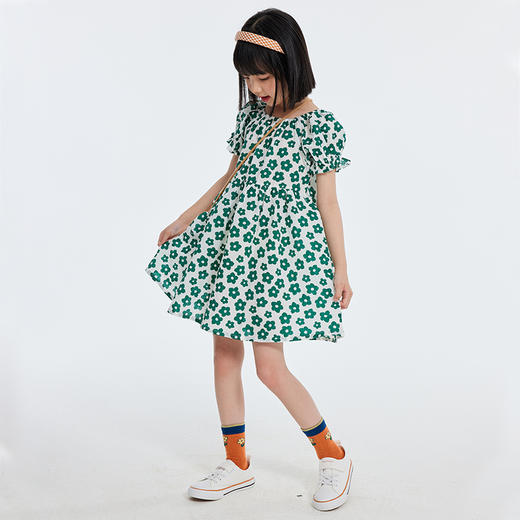 【抄底价清仓】龙之涵甜美泡泡袖公主裙碎花连衣裙  60S高支盐缩工艺全棉 女童洋气泡泡袖连衣裙 商品图8