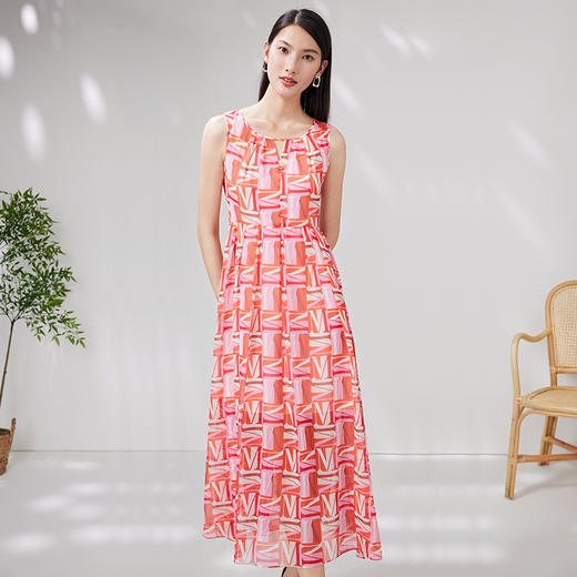 EITIE爱特爱夏季新款时尚减龄无袖修身印花连衣裙女A字连衣裙6607309 商品图1