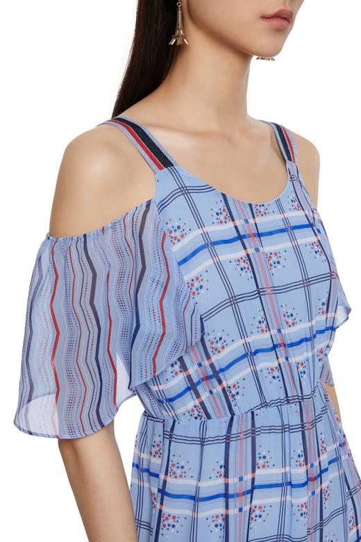 TONGRI曈日 蓝色格纹半透明吊带连体裤 6869 商品图5