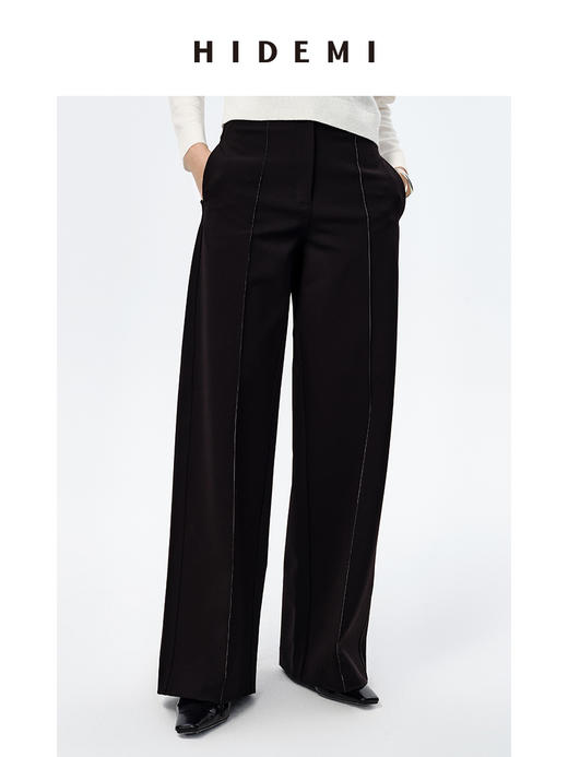 HIDEMI 显瘦高腰明线设计感口袋式阔腿西裤 商品图7