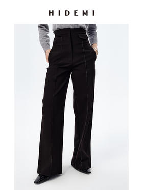 HIDEMI 显瘦高腰明线设计感口袋式阔腿西裤