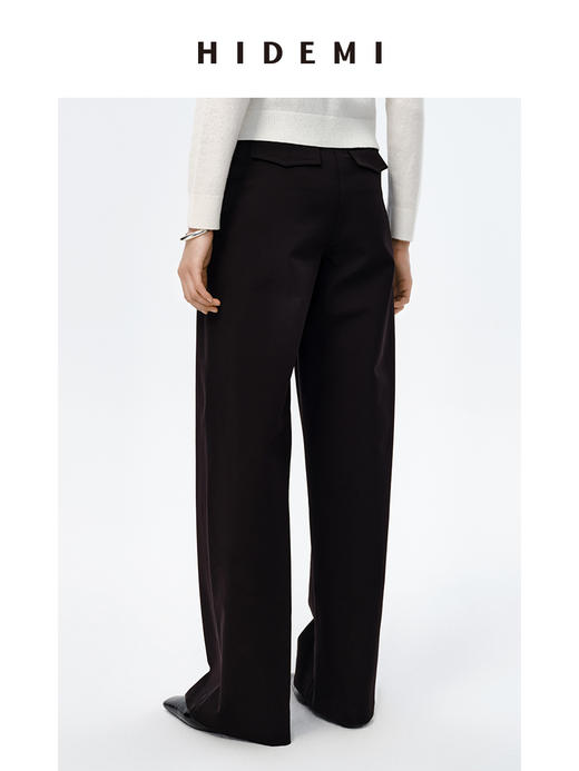 HIDEMI 显瘦高腰明线设计感口袋式阔腿西裤 商品图3