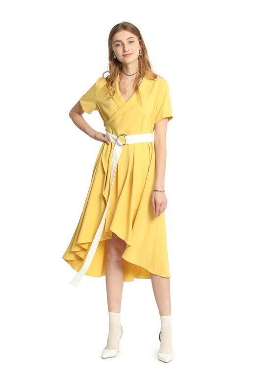 NOIR 黄色系带围裹式连衣裙 1915 商品图1