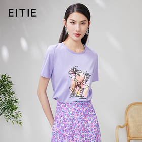 EITIE爱特爱夏季新款时尚百搭打底舒适弹力圆领印花T恤女7002704