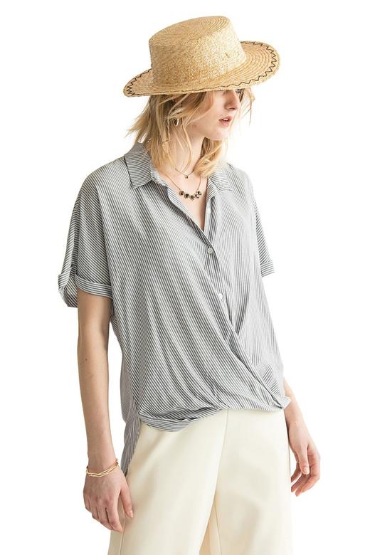 BCBGeneration 海军蓝条纹收褶衬衫 425 商品图2