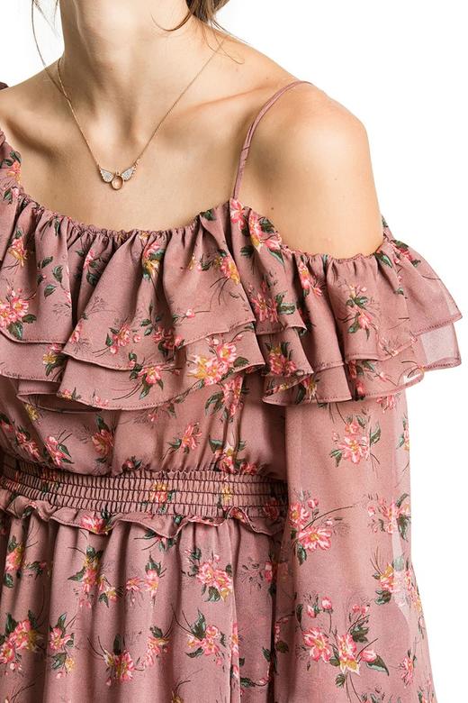 ROSEHOO 印花荷叶边饰一字肩雪纺连衣裙 2094 商品图4