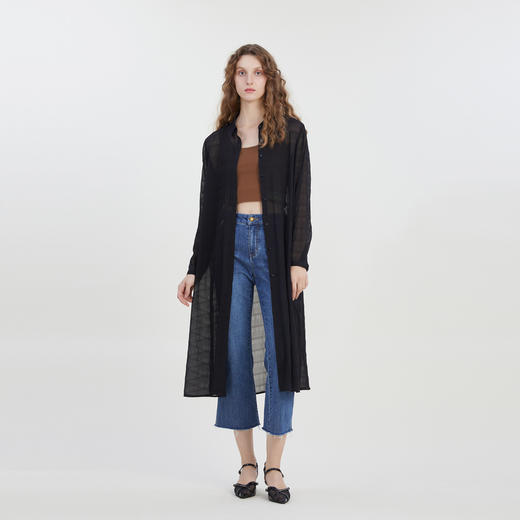 谜底宽松长款衬衫长袖女2023夏新款时尚简约A型长衬衣232MC0707 商品图0