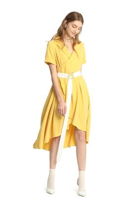 NOIR 黄色系带围裹式连衣裙 1915