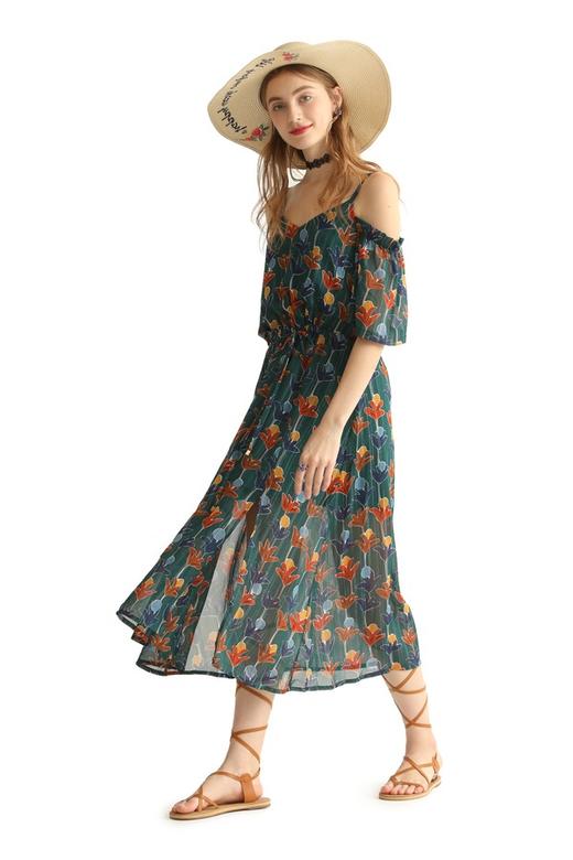 DOTACOKO 墨绿色吊带挖肩连衣裙 1941 商品图2