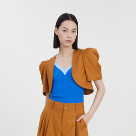 谜底特色短款外套短袖女2023夏新款后背镂空泡泡袖披肩232MW0634