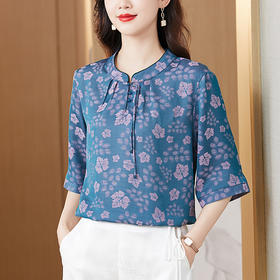 中国风复古提花衬衫休闲半开领宽松T恤上衣K-422H2191