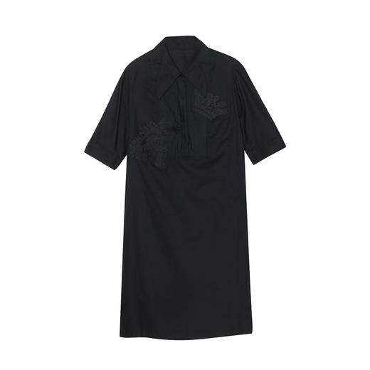 谜底2023夏新款恐龙剪影绣花H型宽松短袖连衣裙文艺小众235ML6048 商品图4